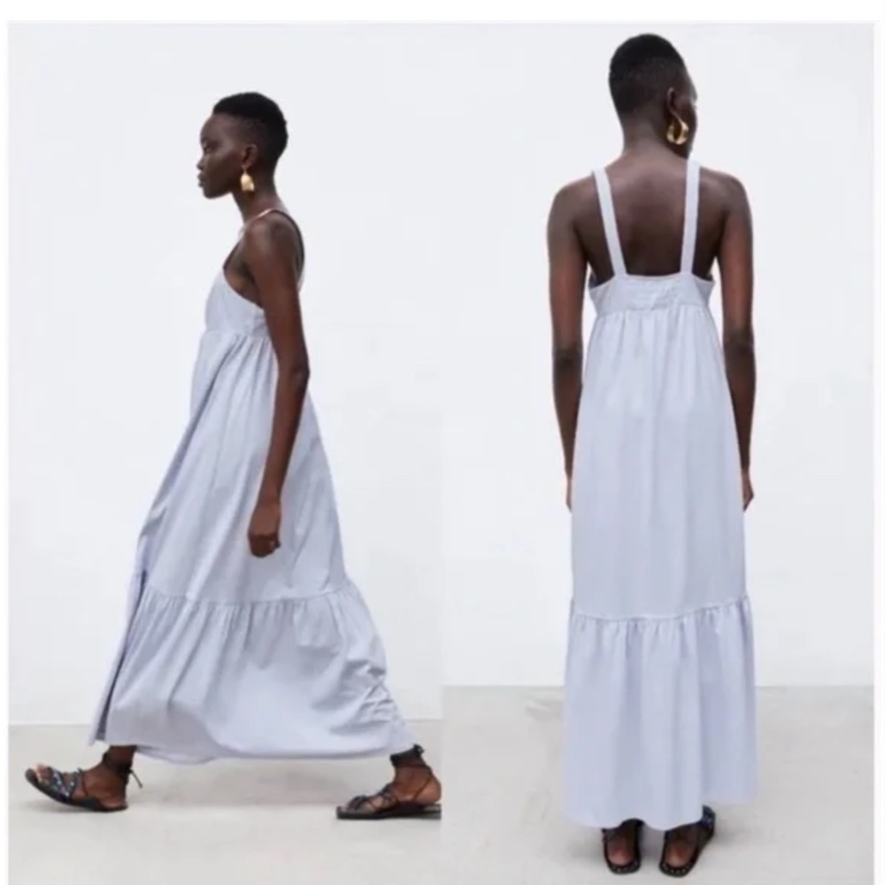 ZARA pale blue cut out maxi dress, size Medium - Picture 2 of 7